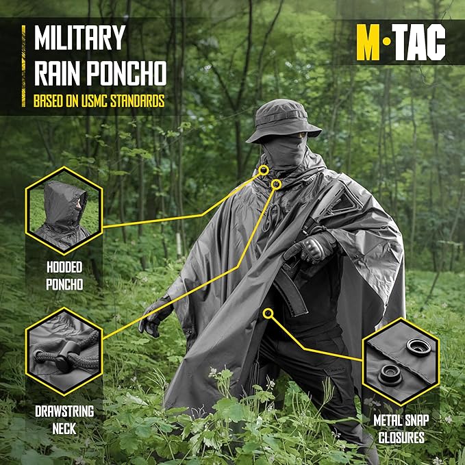 M-Tac Tactical Rain Poncho - Army Military Poncho Shelter - Waterproof Ripstop Camping Hiking Outdoor Hunting Rain Ponchos