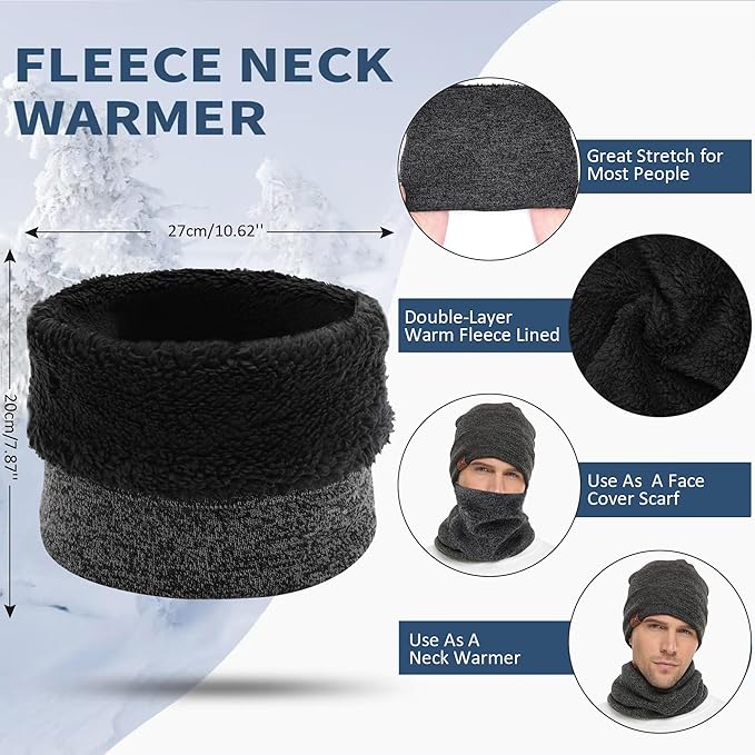 Winter Beanie Hat Scarf Touchscreen Gloves Set for Men and Women, Beanie Gloves Neck Warmer Set with Warm Knit Fleece Lined