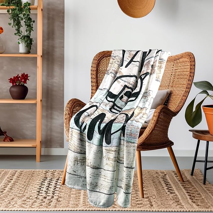 Syhonic Travelling Camping Blanket for Happy Camper Throw Blanket for Sofa Couch, Vintage Camping Theme Flannel Blanket for RV Farmhouse Living Room Bedroom Decor 50"x40"