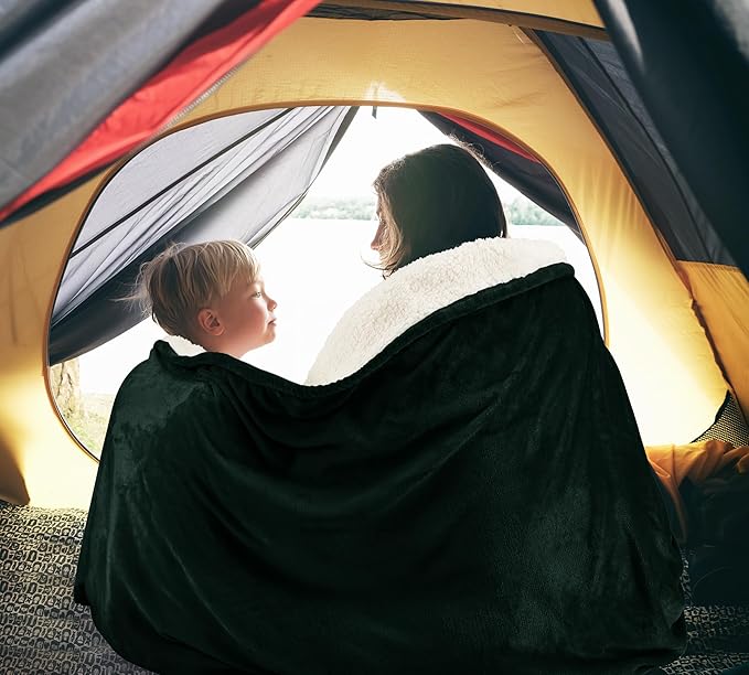 Utopia Bedding Sherpa Blanket Queen Size (Forest Green, 90x90 Inches) - Soft Lightweight Plush Fleece Reversible Blanket for Bed, Sofa, Couch, Camping and Travel