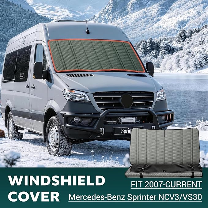Extra-Thick Windshield Cover for Mercedes-Benz Sprinter 2007-2026 NCV3/VS30, Insulated Blackout Sunshade with XPE Foam & Thinsulate Cotton, Extended Edge Fit, AllSeasonGuard Pro
