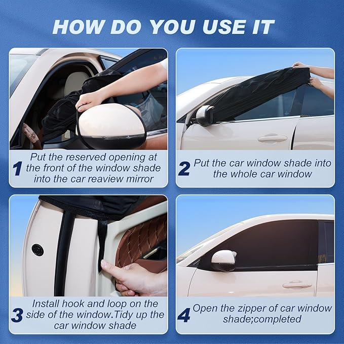Tallew 4 Pcs Car Window Shades Screen Breathable Car Side Windows Shades Cover Mesh Front Rear Sun Universal Side Automotive Cover for Protection Camping Privacy Blackout(23-32 in, 35-53 in)