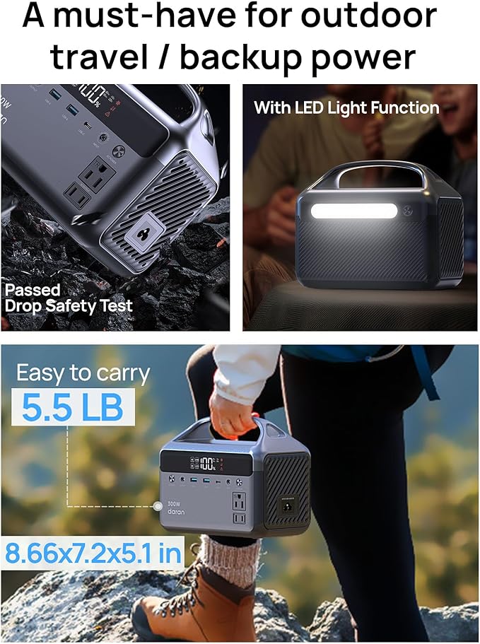Portable Power Station 300W, 192Wh LiFePO4 Battery Solar Generator with Solar Panel & AC Outlets 110V/ 600W Surge, Power Bank Fast Charging for Camping Essentials/Home/Power Outage/Hurricane Emergency