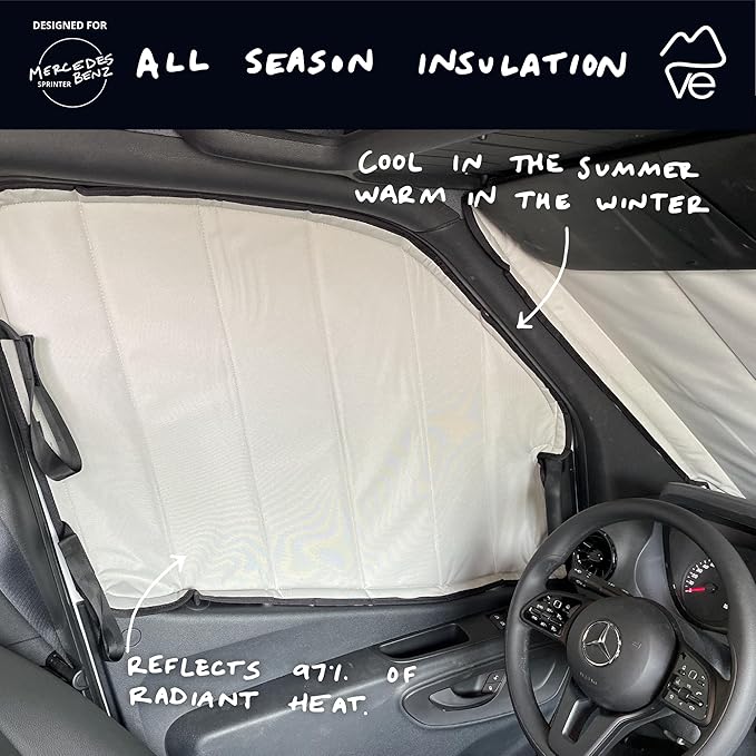 VanEssential Insulated Magnetic Blackout Front Door Window Covers (Pair) Designed for Mercedes-Benz VS30 (Van Years 2019 to Current) - Cool Gray