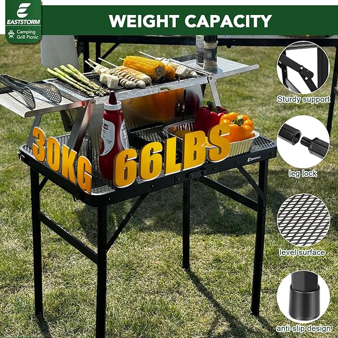 E EASTSTORM Folding Picnic Table for Grill Outdoor Camping Table with Portable Mesh Bag, Compact & Foldable for Easy Storage - Great for Picnic, Garden, Patio, Dining, BBQ, Party, Market 2Ft