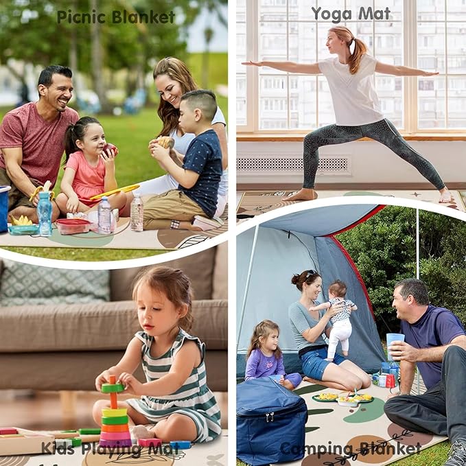 Supfitness Extra Large Picnic Blankets Waterproof Foldable (60 "x 80") Beach Blanket Waterproof Sandproof,3-Layer Thicking Mat Outdoor Packable Camping Blanket