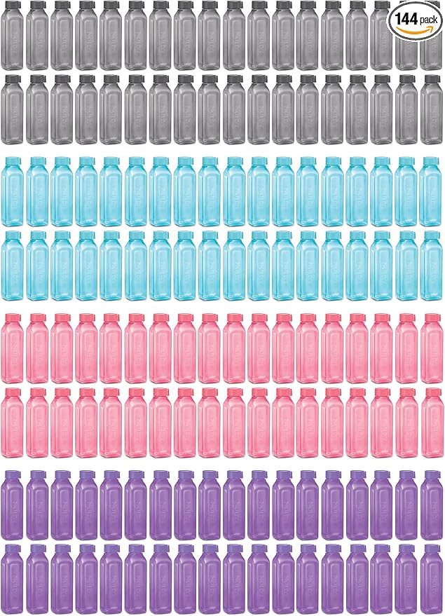 Sports Water Bottle Square Juice Box 144 Set 17 oz. Great for Juices Milk Smoothies Plastic Wide-Mouth Reusable Leak Proof Drink Bottle/Carton for School Bags Lunch Boxes Gym Flip Lid -BPA Free