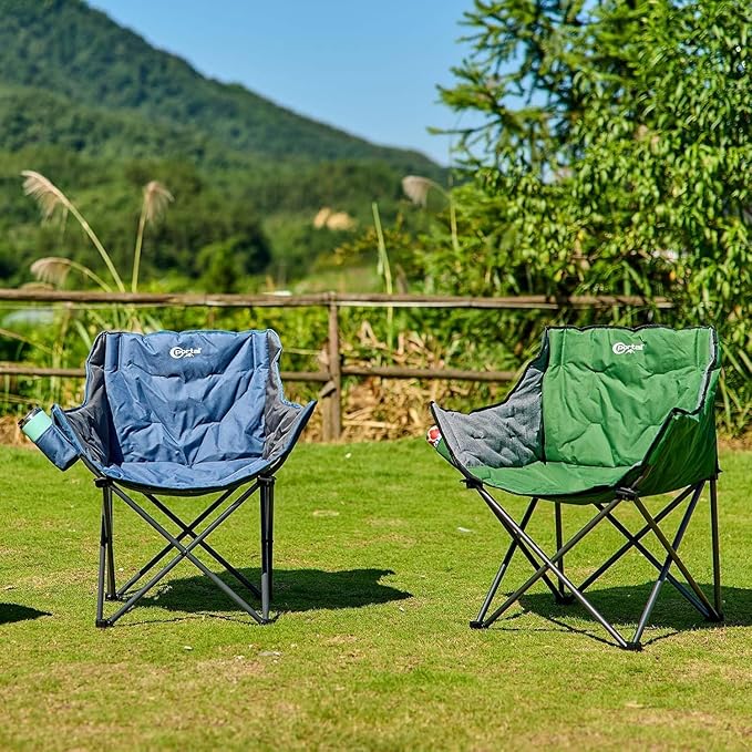 Portal 32" Oversized Camping Chair, Foldable Heavy Duty 350 lb Padded Ergonomic Seat for Big & Tall Adults, Pinch-Free Extra Wide Design Featuring Cup Holder & Carry Bag for Fishing, Lawn & Sidelines