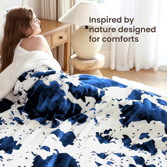 Heated Blanket Queen Blanket - Fast Heating Electric Blanket, Soft Flannel Heated Queen with 4 Time Settings,10 Heating Settings, Warm Gifts for Women & Mom & Grandma(84"x90"Cow Print Blue)