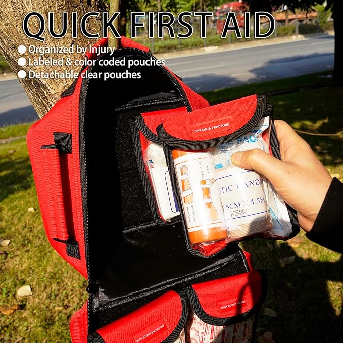 Premium Waterproof First Aid Kit (418 Pieces) for Car & Home - Color-Coded Organized Pockets, Dual-Handle Design | Emergency Survival Kit for Hiking, Camping, Backpacking and Outdoors