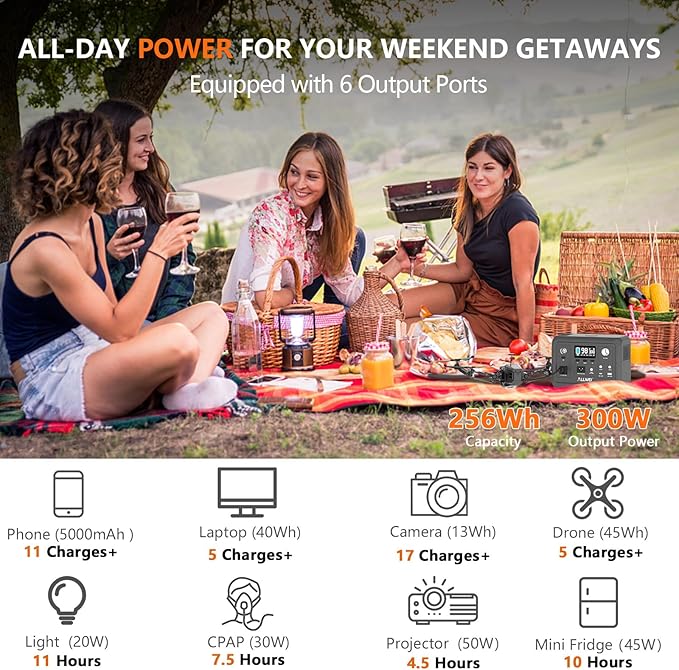 ALLWEI 300W/256Wh LiFePO4 Solar Generator with 100W Solar Panel Included, Portable Power Station with AC Outlet USB Port, Solar Powered Battery Generator for Outdoor Camping, Home Backup, Power Outage