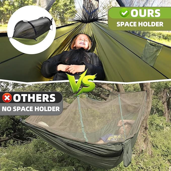 Lulladle Camping Hammock - (Double/Single) Hammock Portable with Tree Straps and with Mosquito Net，Nylon Hanging Hammock Easy Setup and Pack for Outdoor, Hiking and Backyard