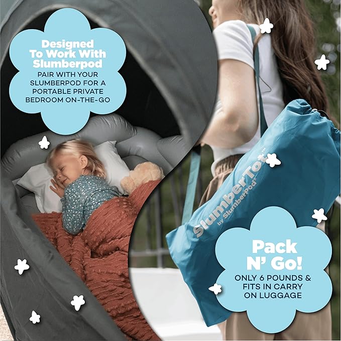 SlumberPod SlumberTot Inflatable Toddler Travel Bed - Portable Kids Air Mattress with Safety Bumpers - Perfectly Sized Ideal for Travel or Home Use - Includes Electric Pump