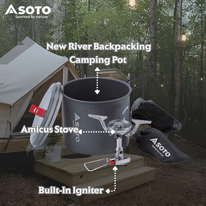 SOTO Amicus Stove with or without Igniter Camping Stove - Superior Under Windy Conditions, Shock Resistant, and Low-cost With High-end Performance Stove