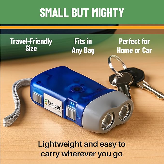 Evelots Hand Crank Emergency Flashlights -48 Pack- Camping, Home, Car - Double LED Bright Lights - Great for Hiking, Outdoor Sports, Power Outage Easy to Use