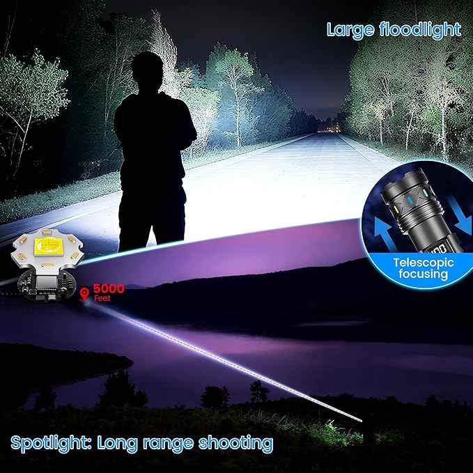 VASTFIRE Flashlight High Lumens Rechargeable, 50W Super Bright LED Flashlights, 5000ft Beam & 7-20H Long Lasting High Powered Handheld Flashlight, Powerful Flash Light for Emergency Home