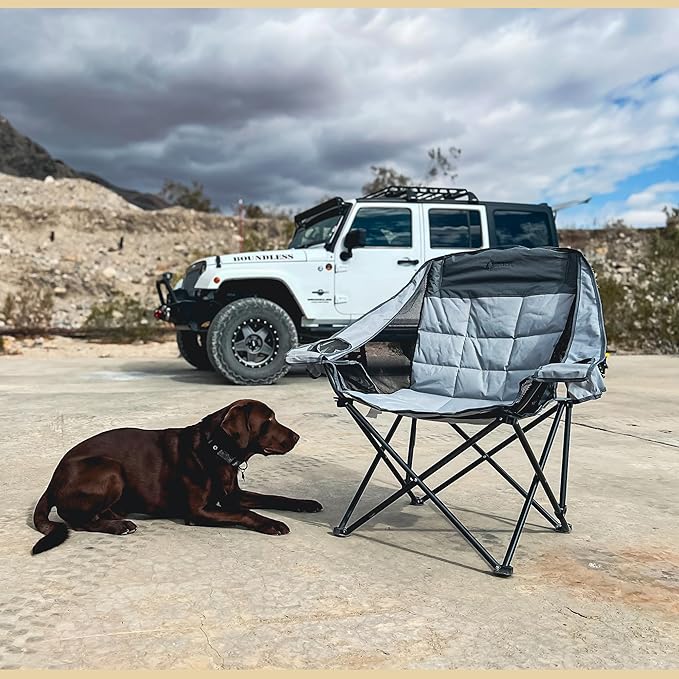 ARROWHEAD OUTDOOR Oversized Folding Camping Chair, Heavy-Duty 300 lbs Capacity, Adjustable Double Cup Holder, Mesh Panels, Inner Storage Pockets & Carry Bag