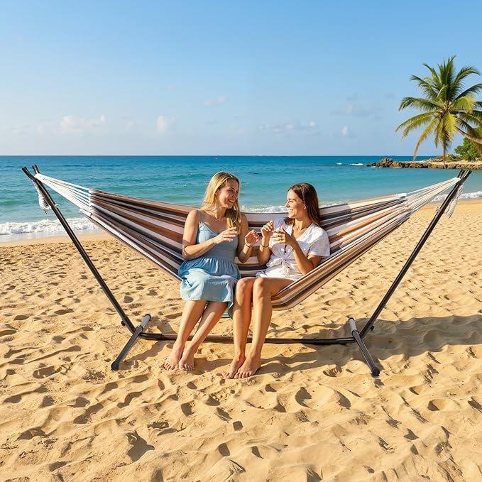 ONCLOUD 9 FT Hammock Stand Only, Heavy Duty Adjustable Indoor Outdoor Space Saving Steel Stand with Carrying Case, Universal Hammock Stand with 450 Pounds Capacity for Garden (Antique Bronze Finish)