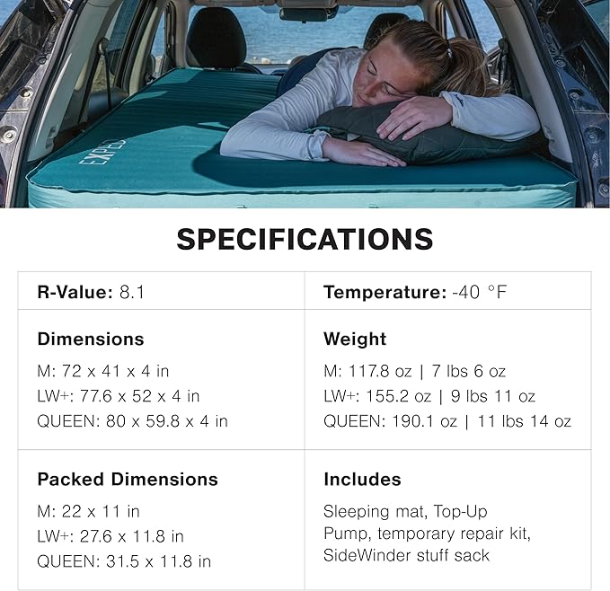 Exped MegaMat Duo Medium - Self Inflating Soft Car Sleeping Mat, 4” Foam Pad, Pump Included