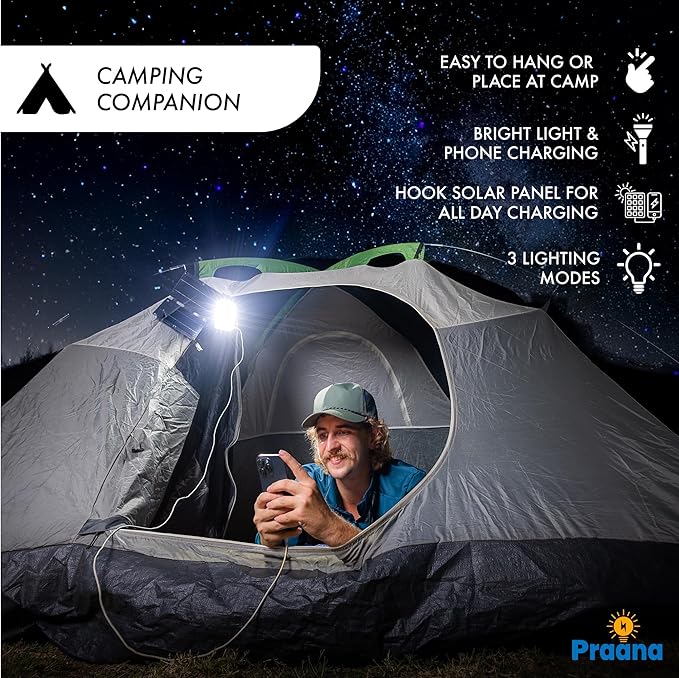 PRAANA 3-in-1 Solar Survival Kit, Emergency Flashlight with 5000mAh USB-C Power Bank & 7W Solar Panel for Power Outages, Camping, and Emergency Preparedness