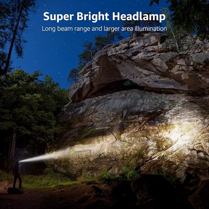 Lighting EVER LED Headlamp Rechargeable 2 Packs - Super Bright Head Lamp with 5 Modes for Camping & Hiking Gear Essentials, IPX4 Waterproof Headlight Flashlight with Red Light, USB Cable Included