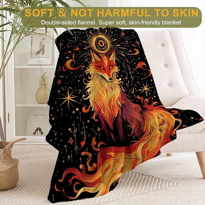 Fiery Fox Fleece Blanket - Lightweight Soft Cozy Gifts Throw for Zodiac Lovers,Kids,Women,Men,Cool Mystical Keeper Blankets,Home Room Modern Artistic Bold Decor 50x60in