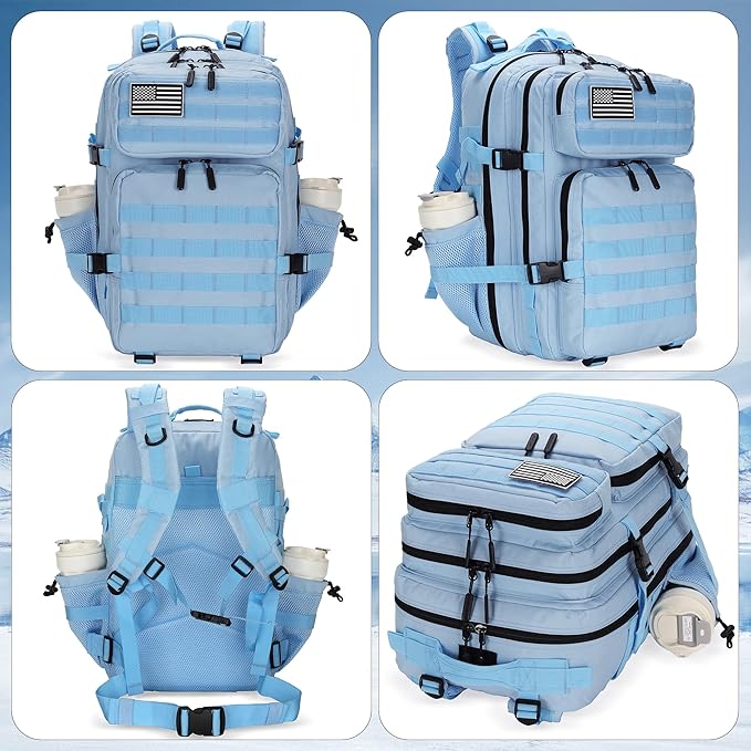Lovelinks21 45L Tactical Assault Backpack 3 day assault pack with Molle Waterproof backpack Rucksack for Tactical Backpacks (Light blue)
