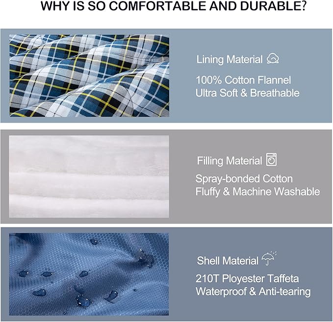HiZYNICE Cold Weather Sleeping Bag 100% Cotton Flannel XXL for Adults Big and Tall,Free Compression Sack