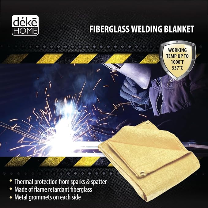 Deke Home - Fireproof Welding Blanket 4x6 ft, Heavy-Duty Fiberglass Fire Shield for Welding, Heat Resistant 1,000°F, Fire Retardant, Fireproof Insulation Blankets for Home, Kitchen & Industrial Use