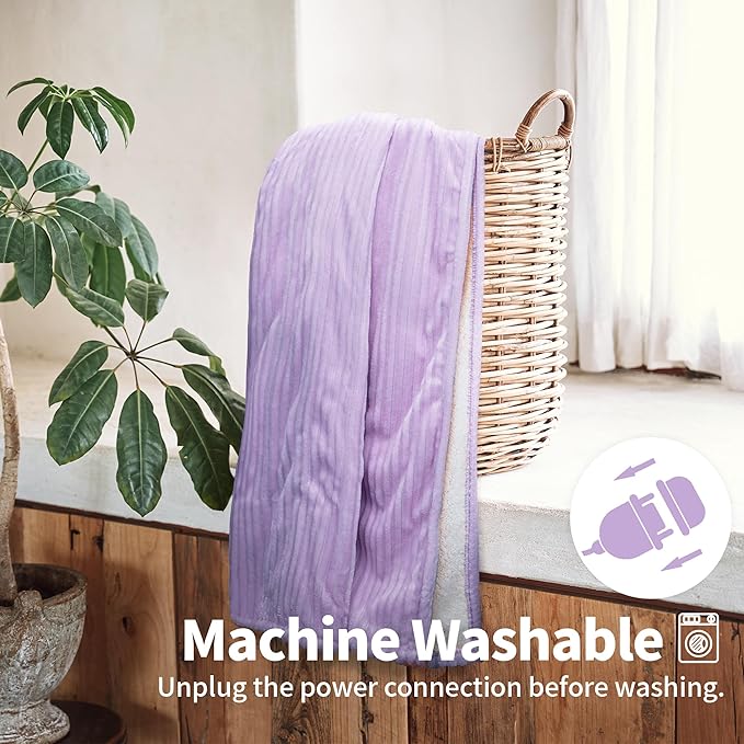 Texciting Heated Blanket Electric Blanket Throw 50”X60”-Heating Throw with 5 Heat Settings-3 Hours Auto Off,ETL Certified,Machine Washable (Purple)
