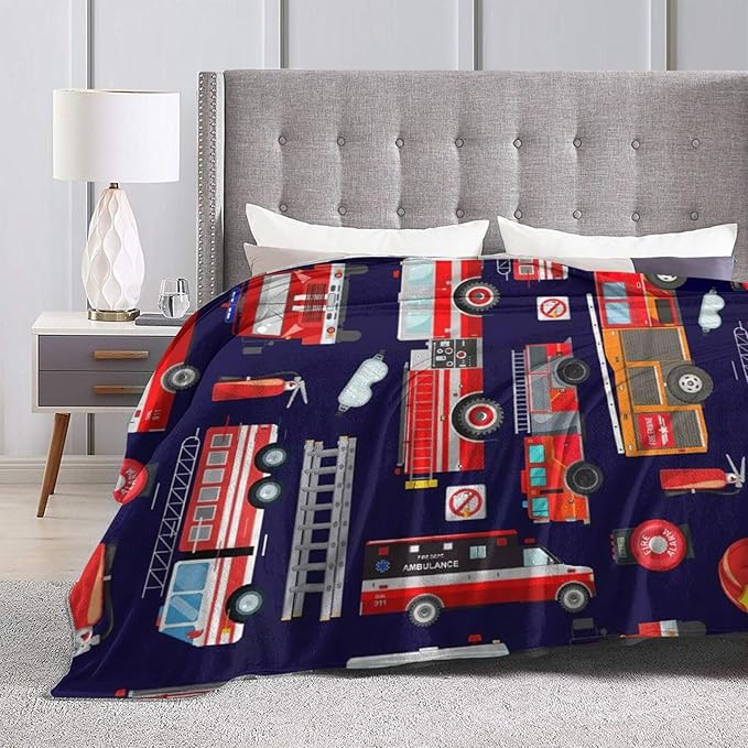 Fire Truck Blanket Soft Cozy Truck Plush Throw Blanket Warm Firefighter Car Flannel Fleece Bedding Stuff Decor Blanket Gifts for Lover Teens Kids Girls Boys Women Adults Bed Travel 60"x80"