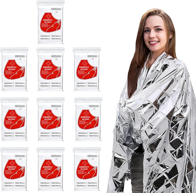 10 Pack Emergency Mylar Thermal Blankets - 84"x52" Durable Space Blankets for First Aid, Survival, Camping, Hiking, Car Emergency Kit, Outdoor Camping Gear