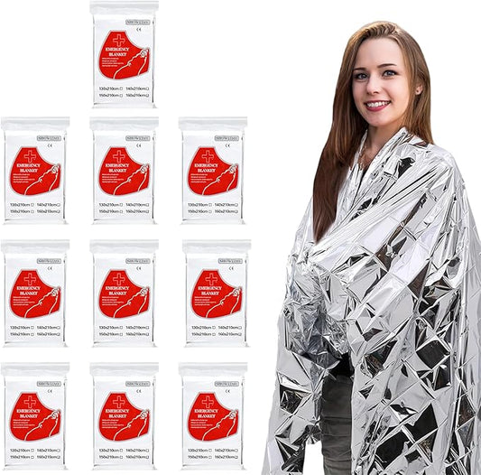 10 Pack Emergency Mylar Thermal Blankets - 84"x52" Durable Space Blankets for First Aid, Survival, Camping, Hiking, Car Emergency Kit, Outdoor Camping Gear