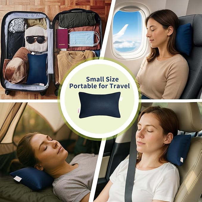Pro Goleem Small Pillow 11"x7"x2.5" for Travel and Camping with Name Tag Mini Tiny Pillow for Room Couch Sofa Chair and Outdoor Car Air Nap Neck Lumbar Knee Rest Pillows, Navy Blue