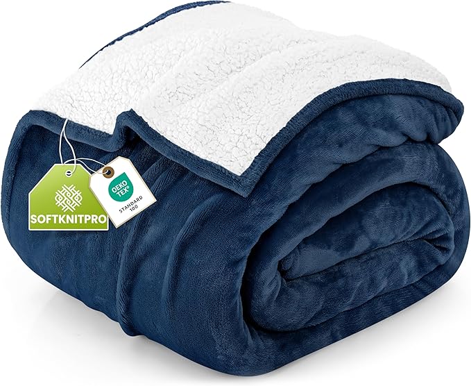 Utopia Bedding Sherpa Blanket Queen Size (Navy, 90x90 Inches) - Soft Lightweight Plush Fleece Reversible Blanket for Bed, Sofa, Couch, Camping and Travel