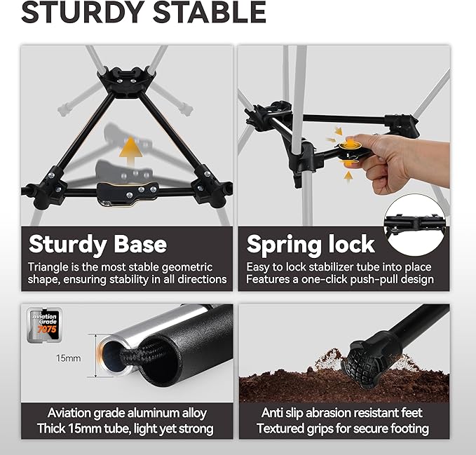 MARCHWAY Lightweight Folding Camping Chair with Spring Lock, Stable Compact Portable for Outdoor Camp, Travel, Beach, Picnic, Festival, Hiking, Backpacking (Lowback Black)