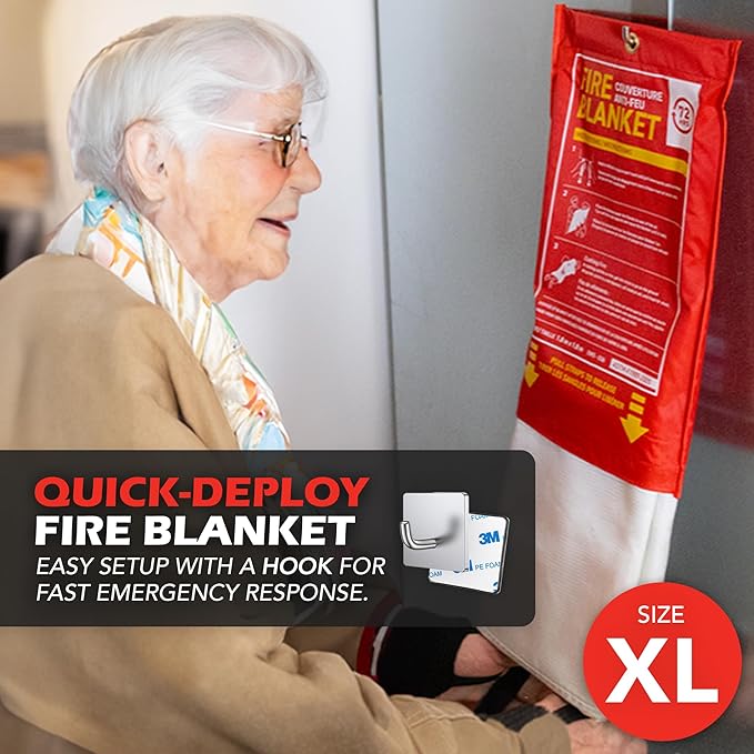 72 HRS XL Emergency Fire Blanket 47"×71" – Fiberglass Fire Safety Tool for Home, Kitchen, Camping, Survival | Extinguisher Alternative for Grill, Welding, Fire Pit