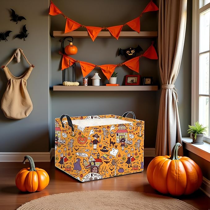 HIYAGON Rectangular Halloween Basket for Boys and Girls Kids Trick or Treat Pumpkin Basket for Halloween Parties Cute Storage Bin Organizer Box Room Decor(Pirate Halloween)