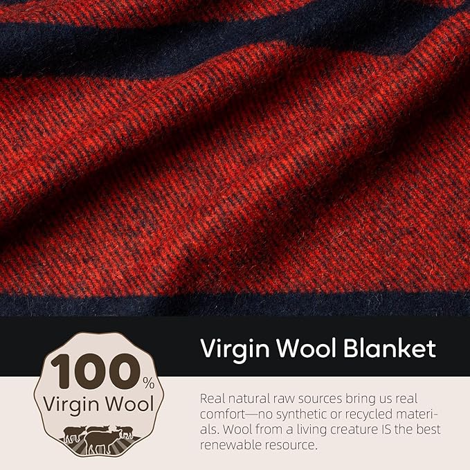 Molithe 100% Wool Blanket, 62" x 86", Warm, Thick, Washable, Military Wool Blanket, Great for Camping, Outdoors, Sporting Events, Survival Kits