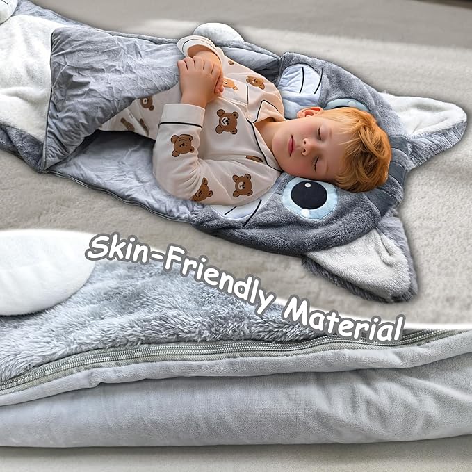 Kid Sleeping Bag with Pillow - Larger Nap Mat - Plush Slumber Bag for Boys Girls Daycare Preschool Kindergarten Birthday Gift Travel Sleepover Ages 3-12 Years