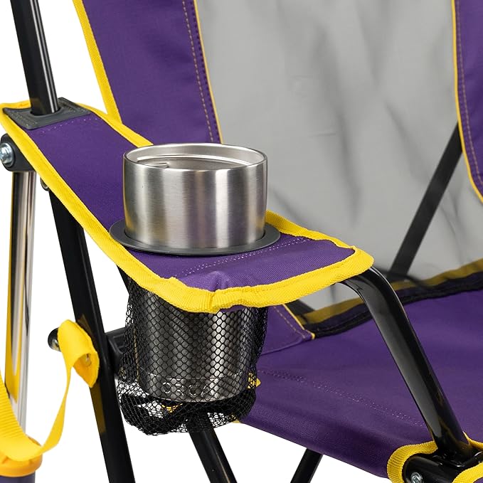 GCI Outdoor Comfort Pro Rocker Camping Chair | Portable Folding Rocking Chair with Durable Armrests & Drink Holder | Official Collegiate Licensed Sideline Sports Chair | LSU Tigers