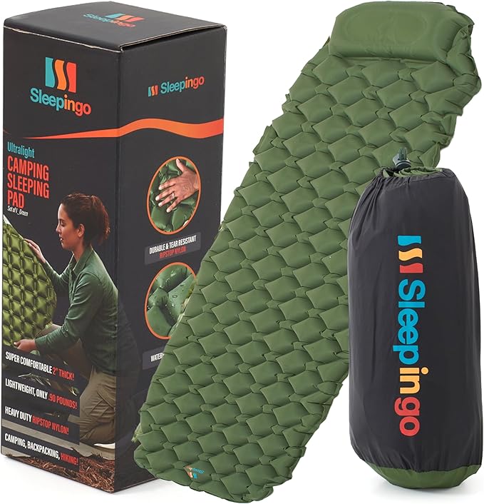 Sleepingo Sleeping Pad for Camping, Green Nylon TPU, Lightweight & Compact, Ideal for Camping and Hiking, Durable Material