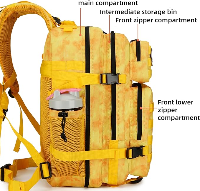 Lovelinks21 45L Tactical Assault Backpack 3 day assault pack with Molle Waterproof backpack Rucksack for Tactical Backpacks (Yellow)