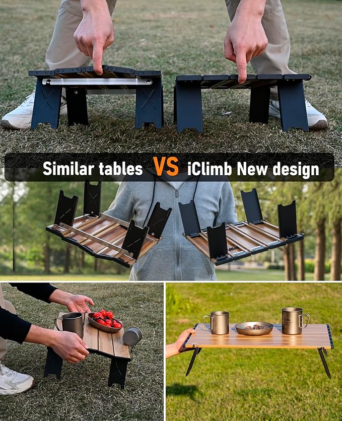iClimb Ultralight Compact Mini Beach Picnic Folding Alu. Table with Carry Bag, Two Size (Green, L)