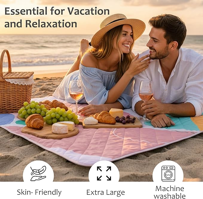Exclusivo Mezcla Waterproof Picnic Blankets 60x80 Inch, 3 Layer Extra Large, Sandproof and Foldable Outdoor Blanket for Beach Camping, Park and Travel
