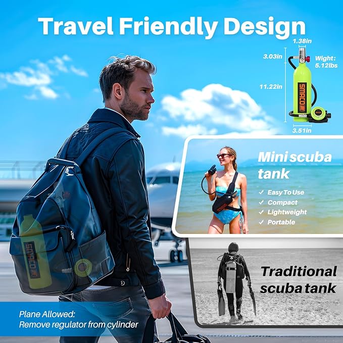 SMACO Mini Scuba Tank 1L Small Diving Tank for Underwater Breathing Portable Lung Air Tank Diving Oxygen Cylinder Kit for Emergency Rescue Boat Cleaning Backup Air Source Pony Bottle S400