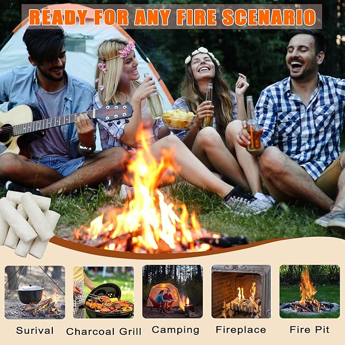 E500 Fire Plugs, 50 Pack Fire Starters with 5+ Minute Burn Time, Easy Ignition Fire Starter for Camping, Fire Pits, BBQ & Emergencies