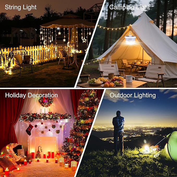 Camping String Lights Outdoor Solar, 3 in 1 Waterproof Camp Light Portable RGB String Light with 7 Modes (26.2ft), Solar/USB Rechargeable Tent Lantern for Camping, Hiking, Yard, RV, Festival Decor