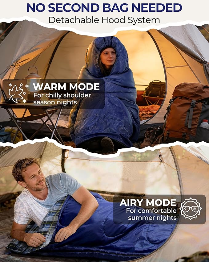Sportneer 0 Degree Sleeping Bag for Cold Weather, XL Winter Sleeping Bag for Adults, Flannel Lined Camping Sleeping Bag, 32°F–59°F Rated, 87" x 33.5", 4.4 lbs, Detachable Hood, Compression Sack