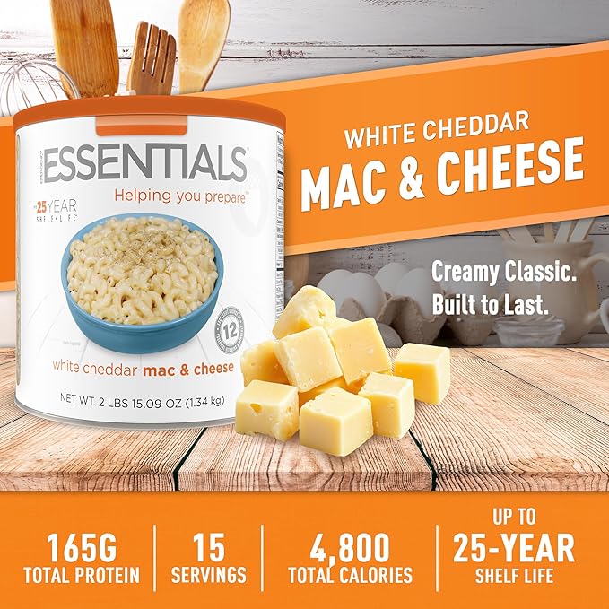 Emergency Essentials Freeze Dried White Cheddar Mac & Cheese, Large #10 Can, Bulk Food, Easy Dinner, 25-Year Shelf Life